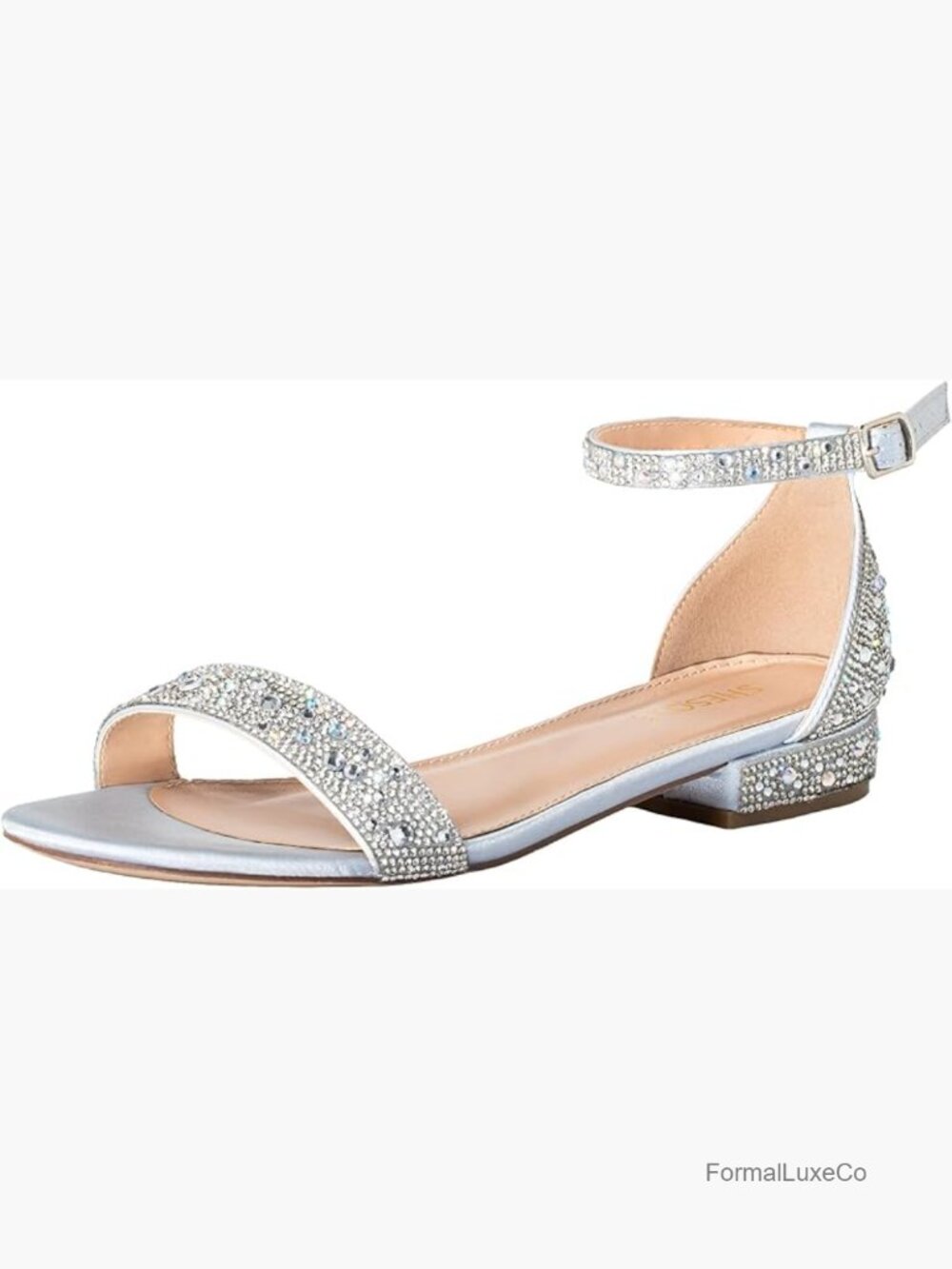 Wide Width Sparkly Rhinestone Flat Sandals Dressy Comfortable Low Heel Summer